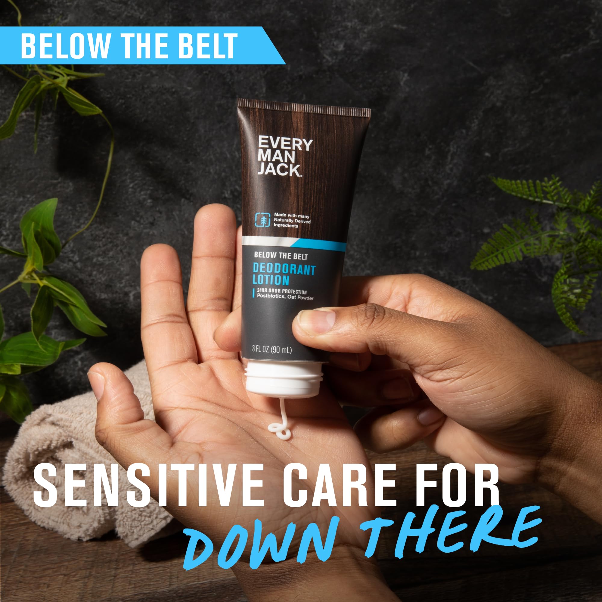 Every Man Jack ball deodorant lotion packaging signals clean unscented formulation for sensitive skin.