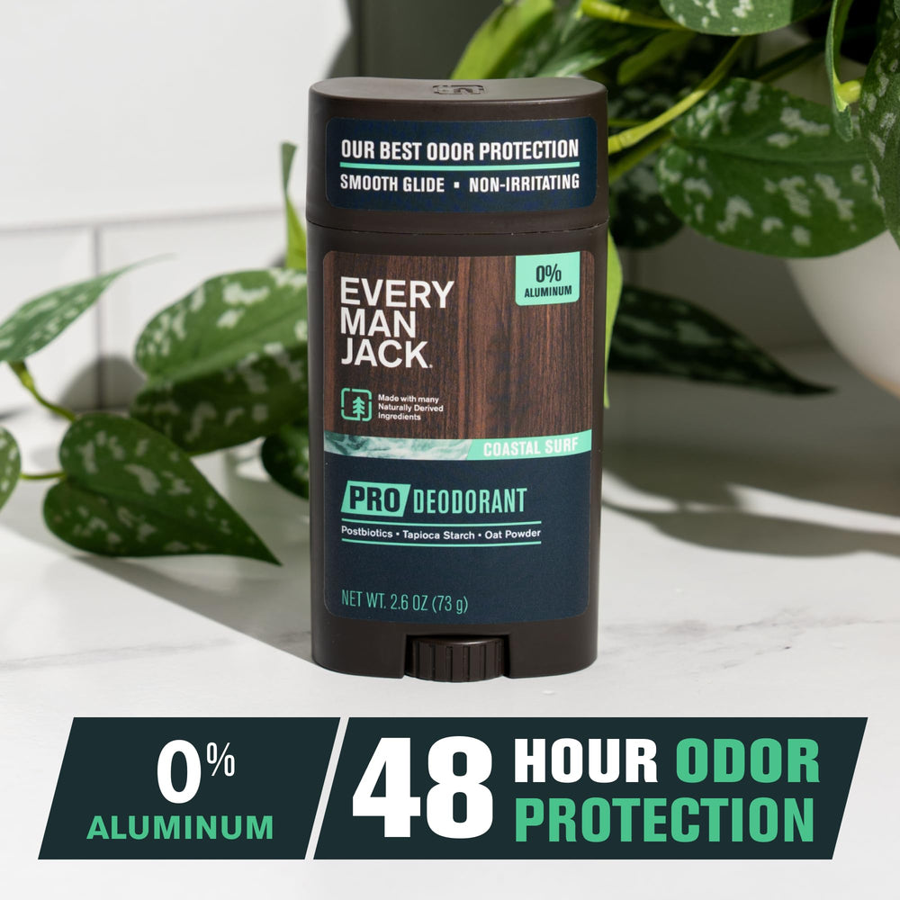 Every Man Jack Pro Deodorant Coastal Surf application swatch shows easy glide and skin-friendly feel.