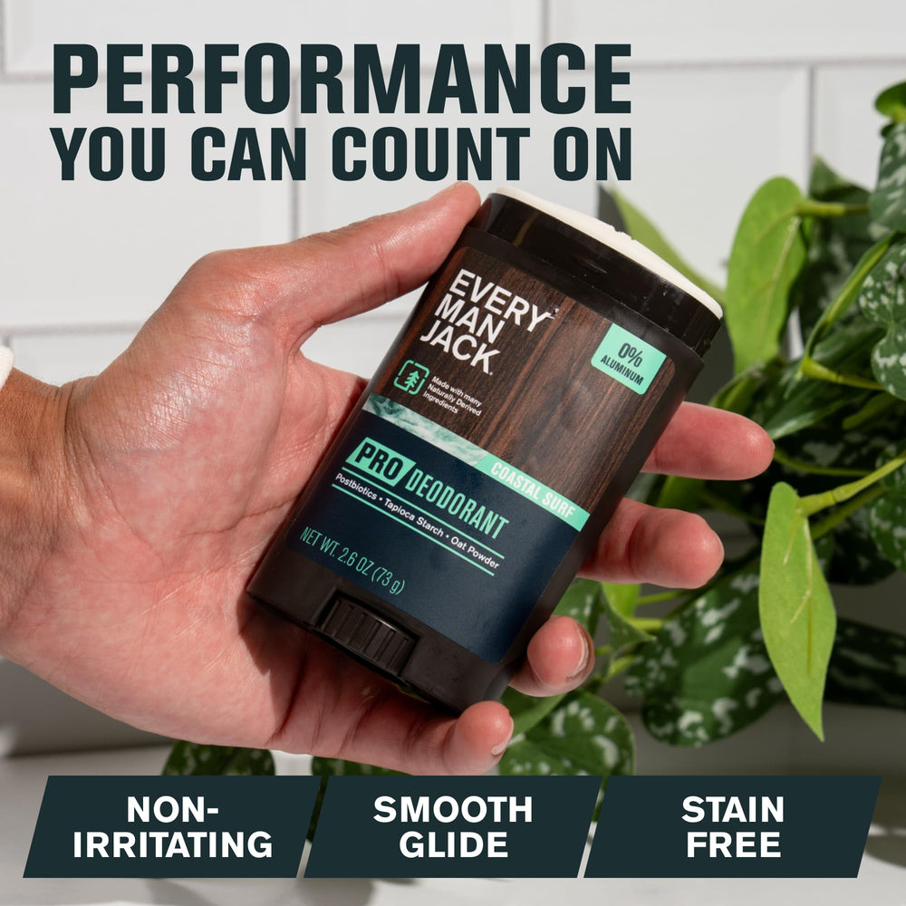 Every Man Jack Pro Deodorant Coastal Surf tapioca starch helps absorb moisture for a drier feel.