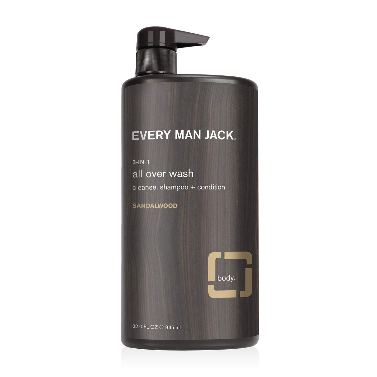 Every Man Jack Sandalwood 3-in-1 wash bottle for versatile cleansing