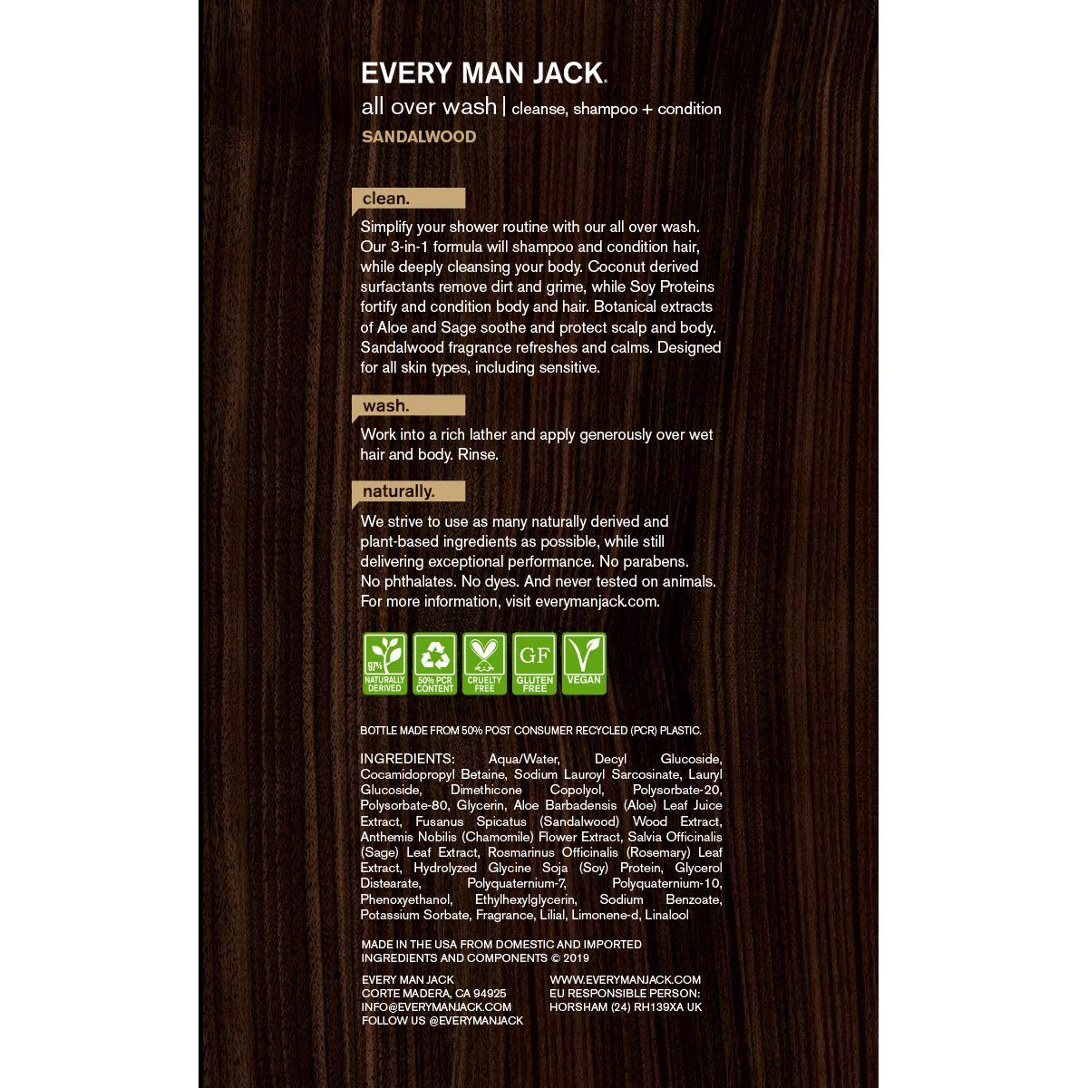 Every Man Jack Sandalwood 3-in-1 wash lather during shower