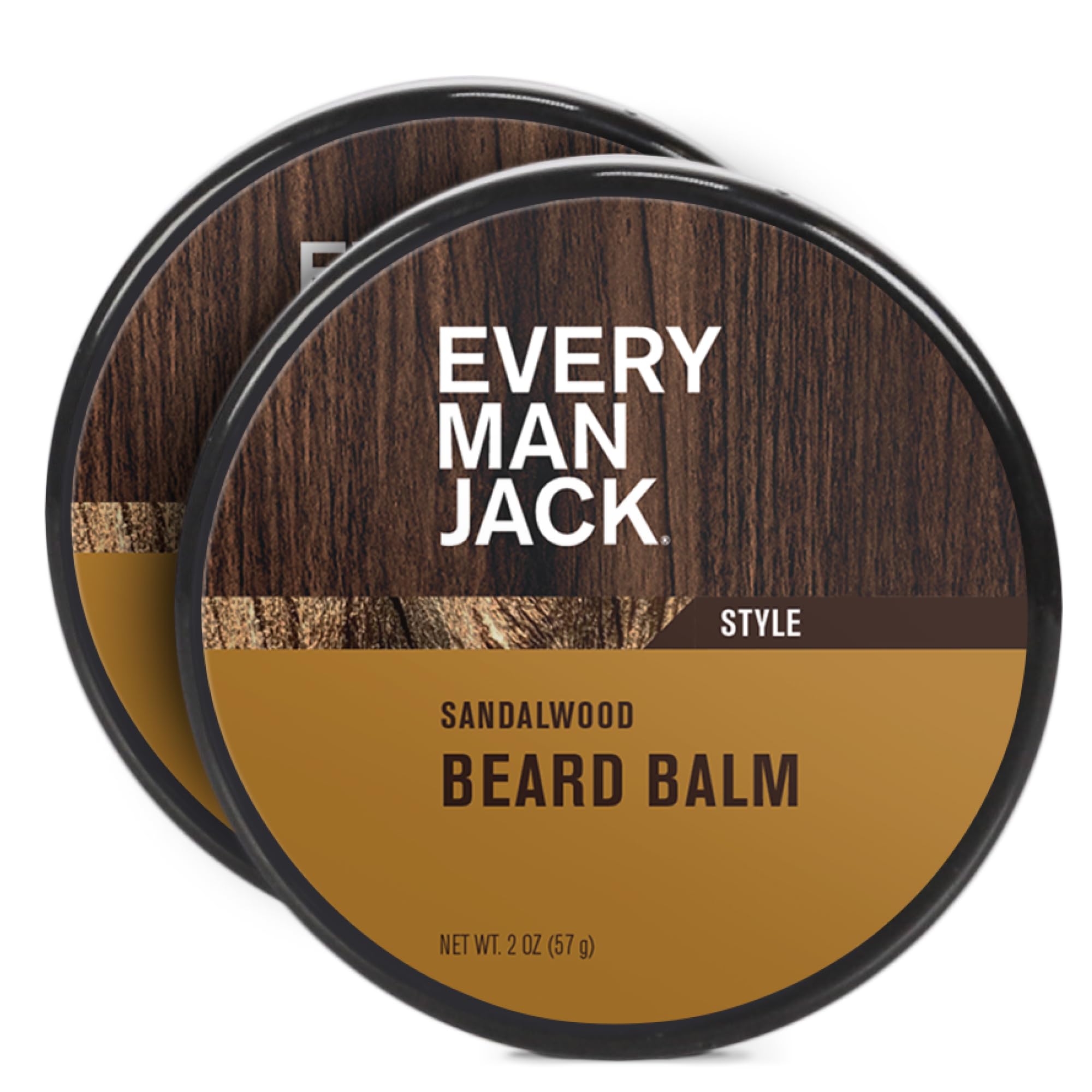 Every Man Jack sandalwood beard balm tin for moisturized, manageable beard.