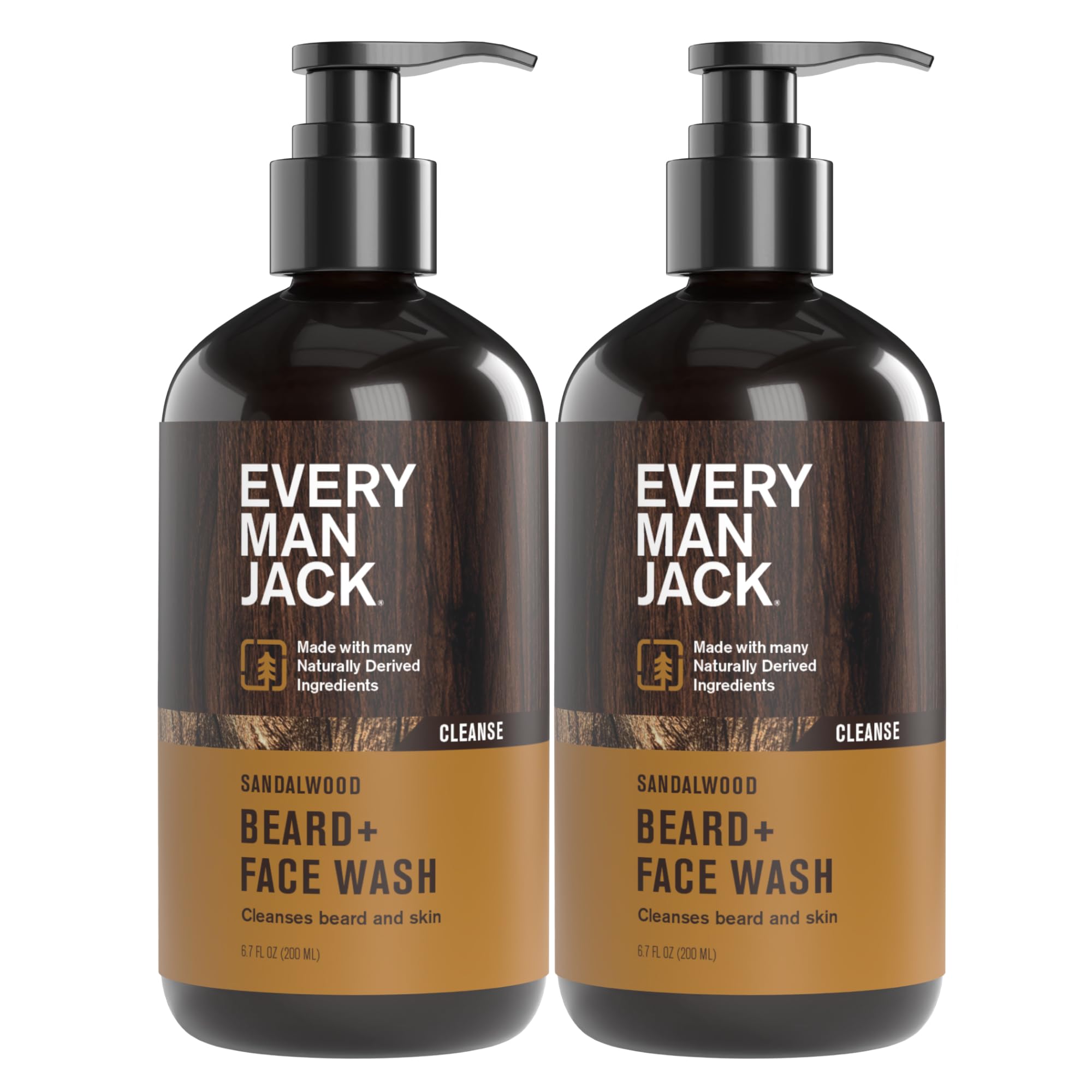 Every Man Jack Sandalwood Beard Wash bottle front view for everyday cleansing.