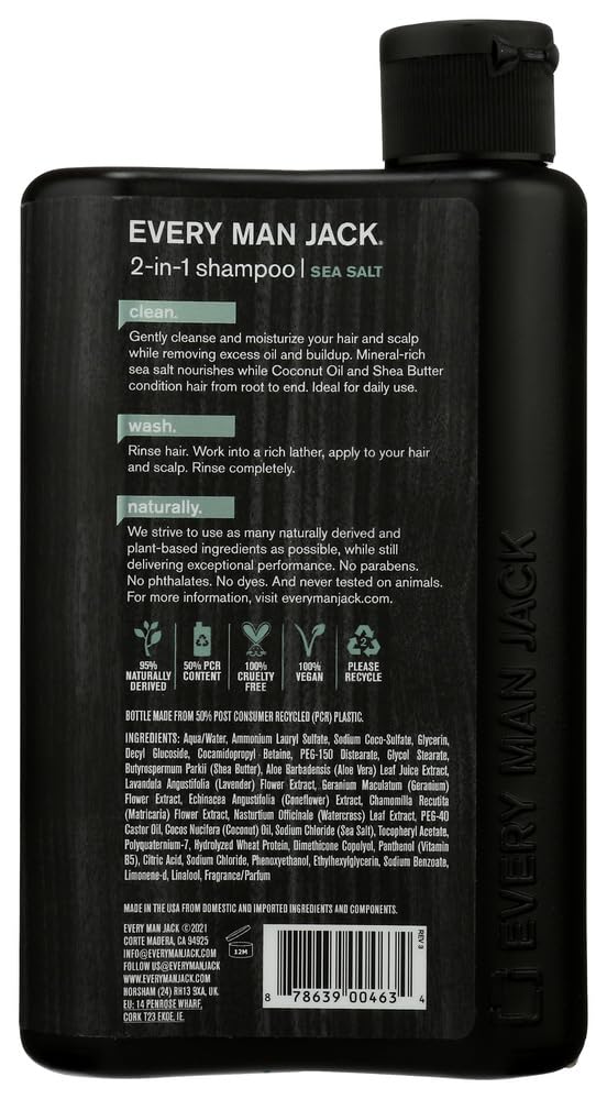 Every Man Jack Sea Salt 2in1 foam lather delivers refreshing scent during shower.
