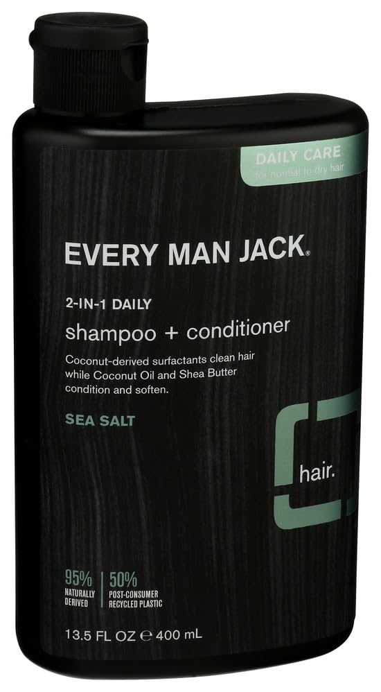 Every Man Jack Sea Salt 2in1 label front closeup, clean design and branding.