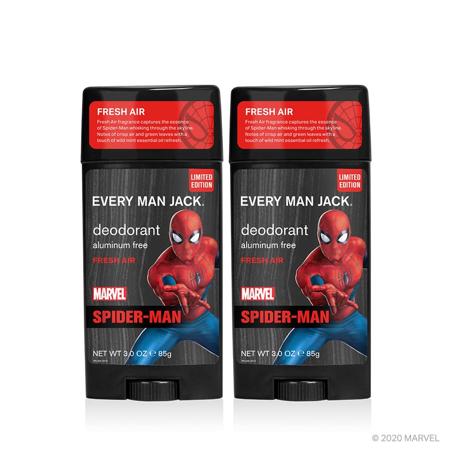 Every Man Jack cruelty-free Spider-Man deodorant icon and recyclable packaging.