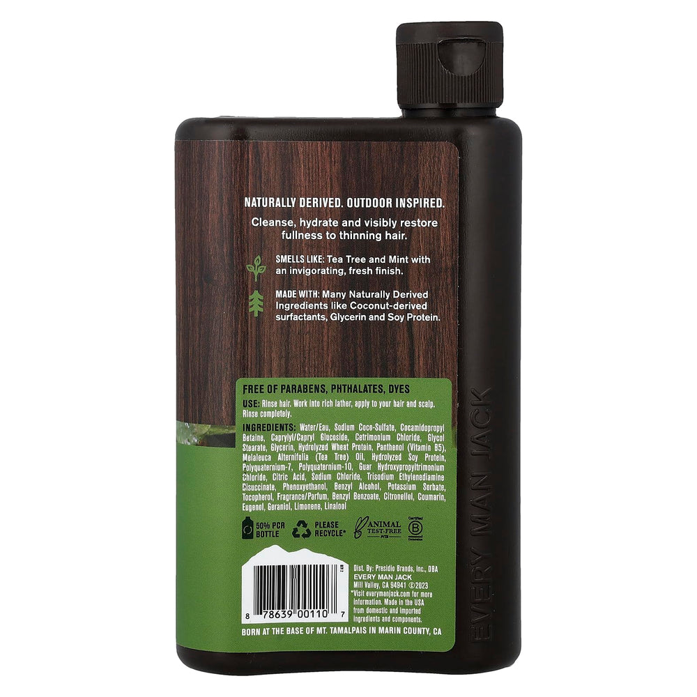 Every Man Jack thickening shampoo bottle shows creamy lather for fuller hair