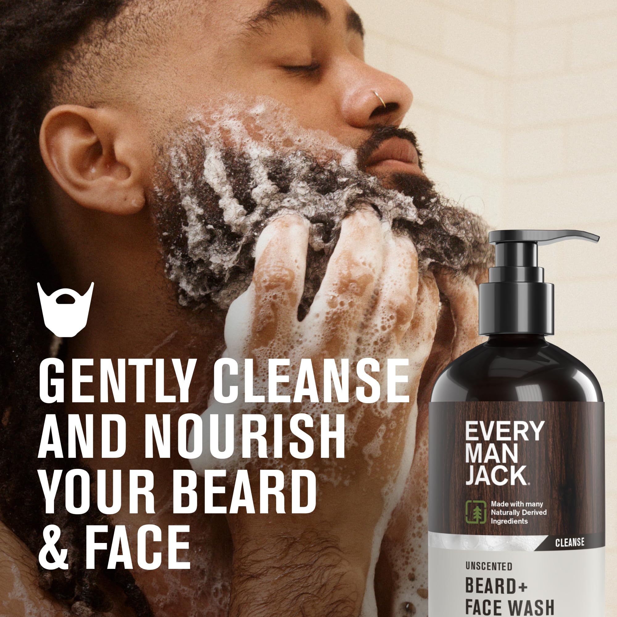 Ingredients closeup of Every Man Jack Unscented Beard Face Wash for sensitive skin