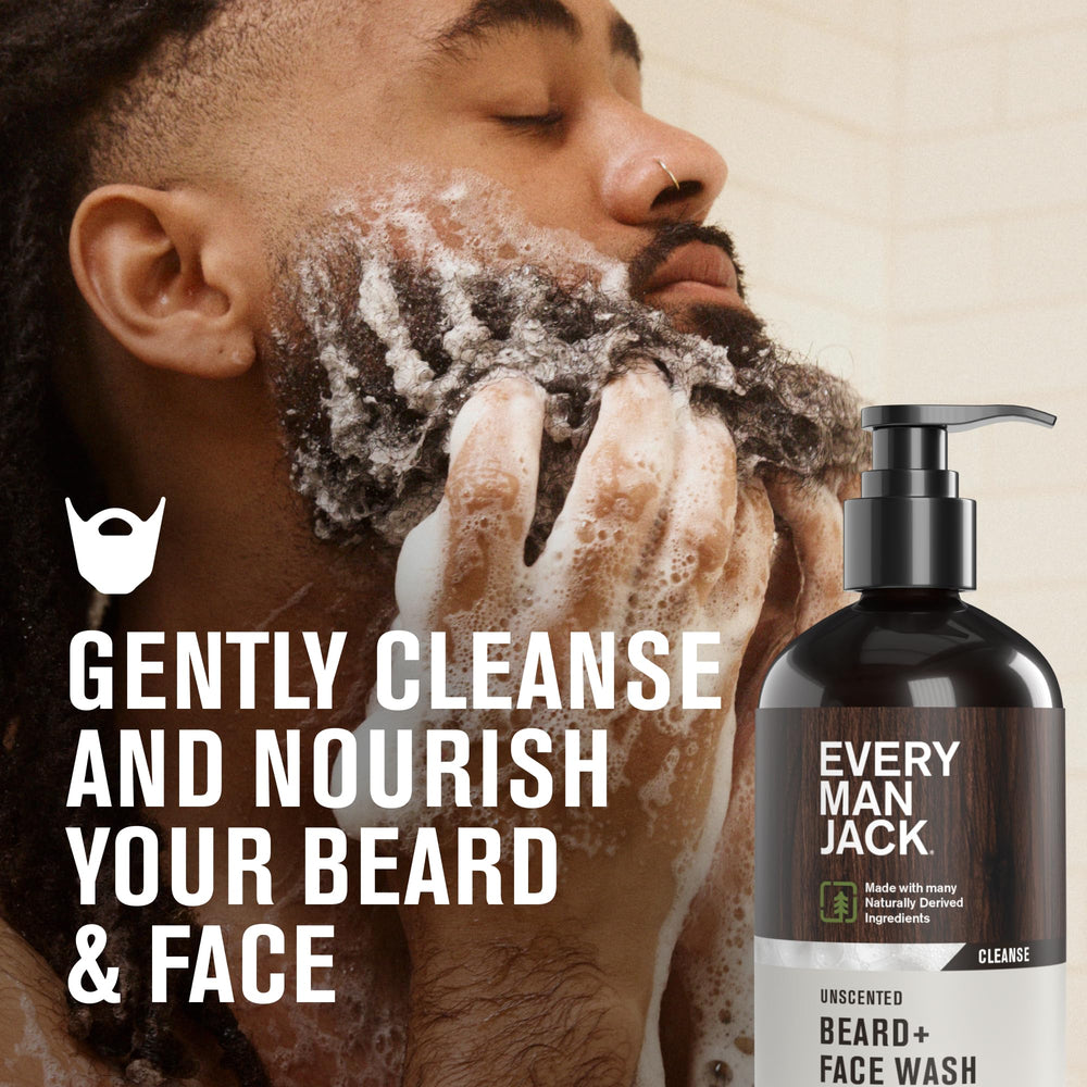 Ingredients closeup of Every Man Jack Unscented Beard Face Wash for sensitive skin