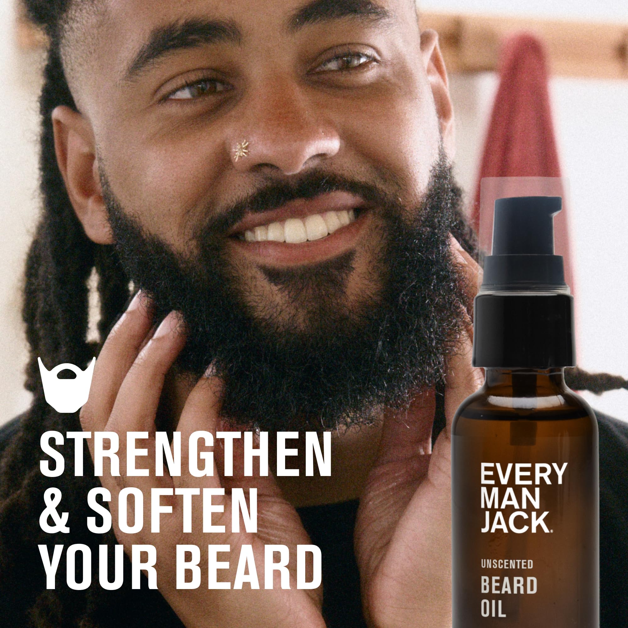 Every Man Jack unscented beard oil apply routine shows simple grooming.