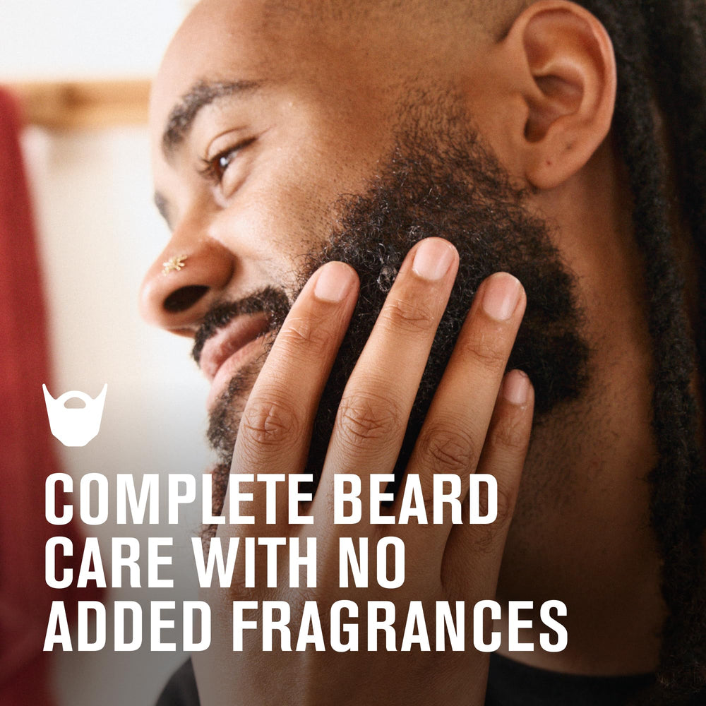 Every Man Jack beard wash bottle close-up highlighting fragrance-free cleansing for sensitive skin