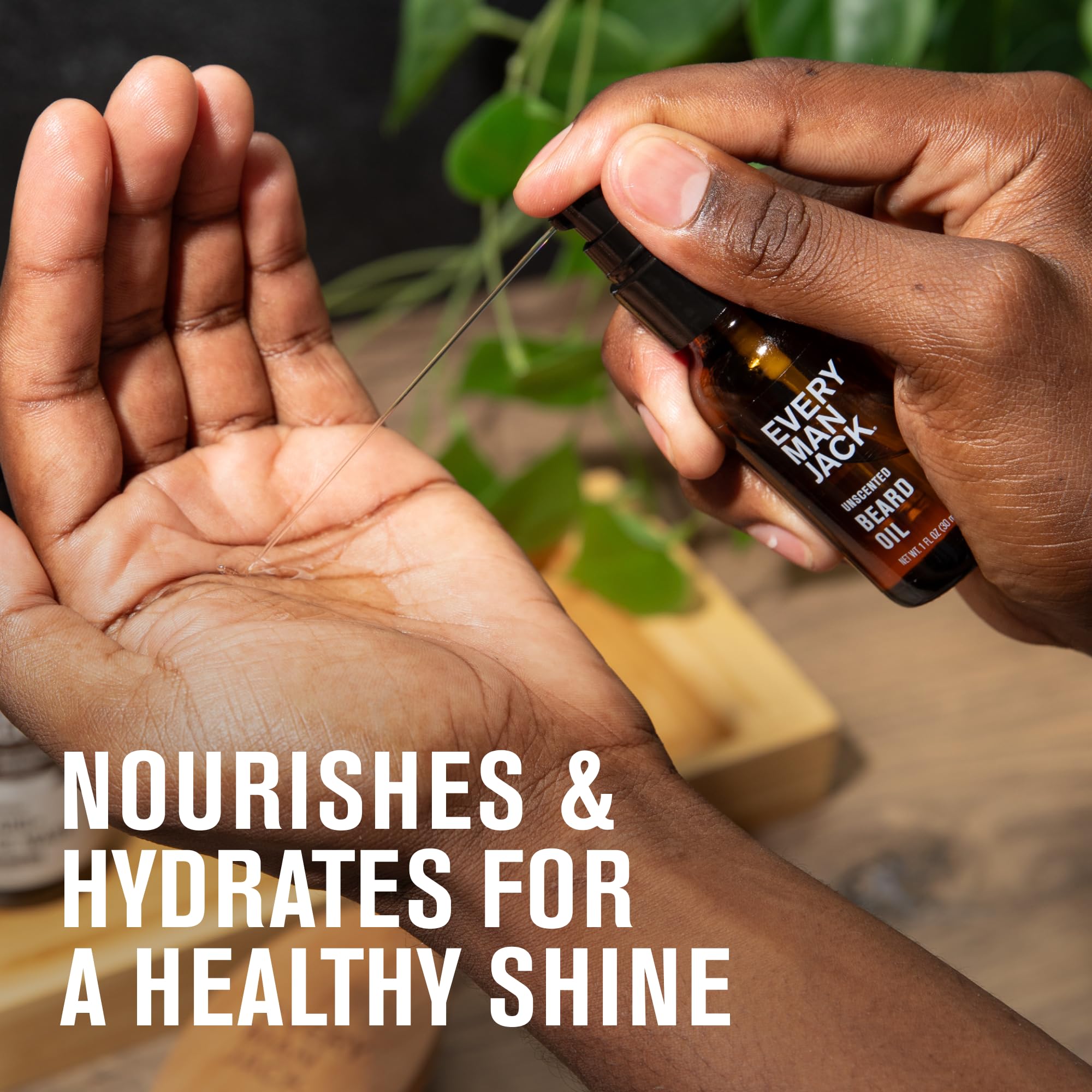 Close-up of beard softening with Every Man Jack oil.