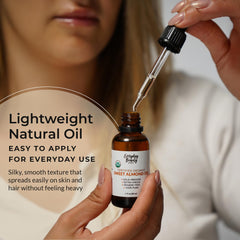 Everyday Beauty almond oil applied on face delivers soft, hydrated skin.