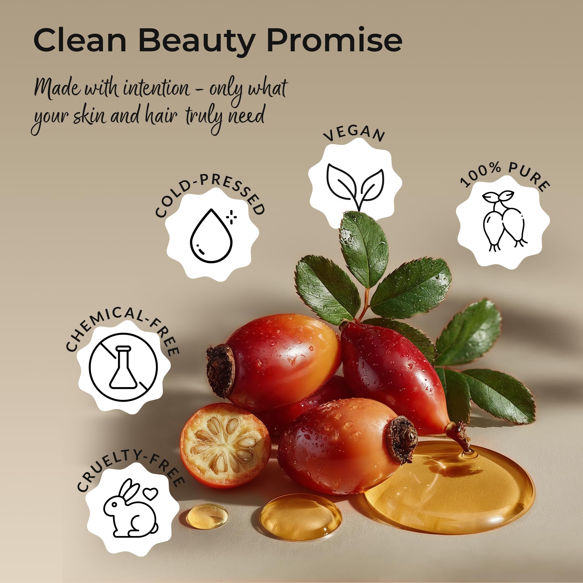 Everyday Beauty Amber Bottle protects rosehip oil from light and oxidation.