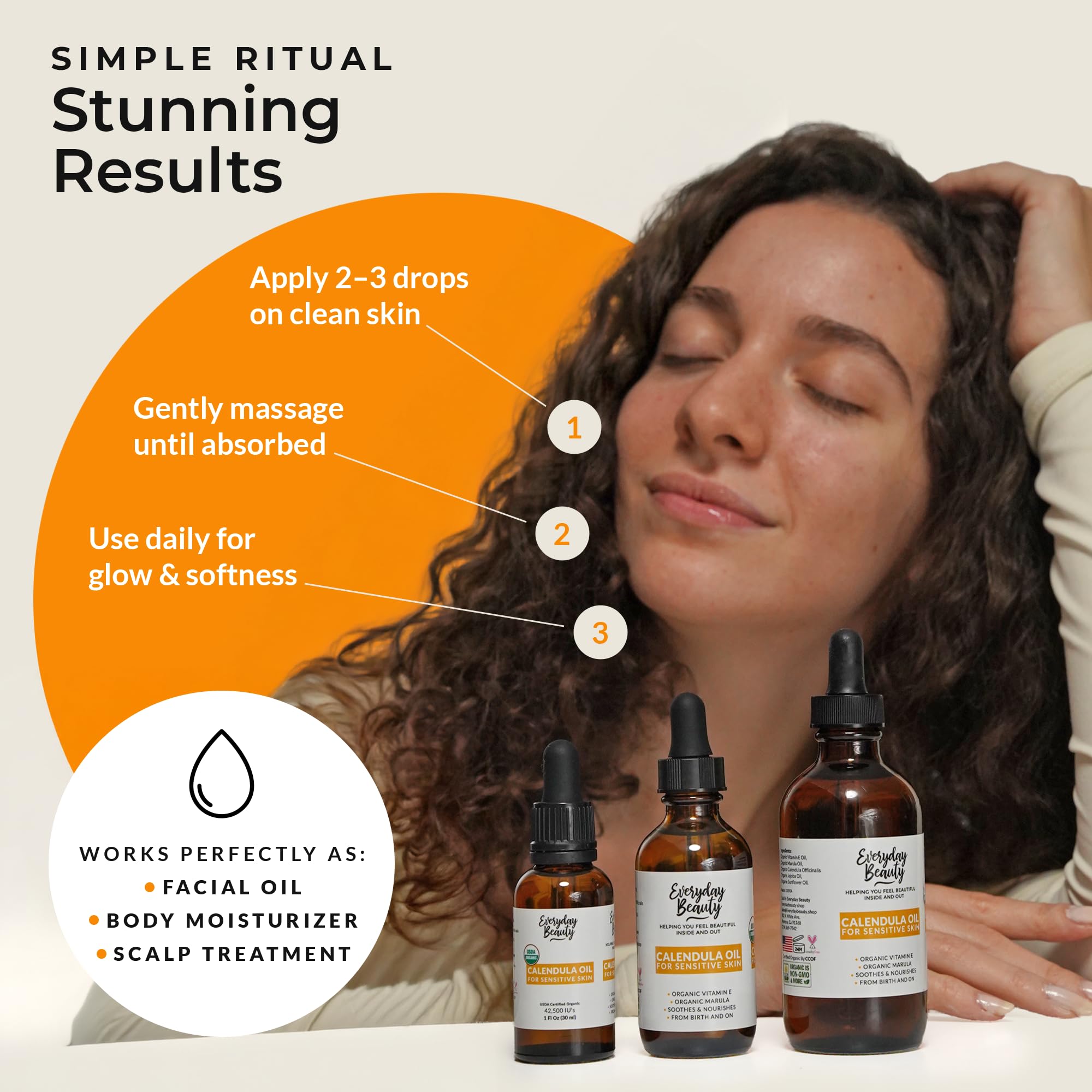 Everyday Beauty calendula oil label design showcasing organic ingredients
