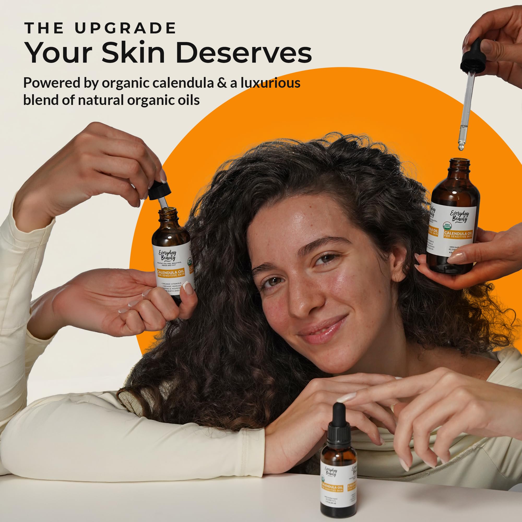 Everyday Beauty calendula oil on face for gentle sensitive skin care