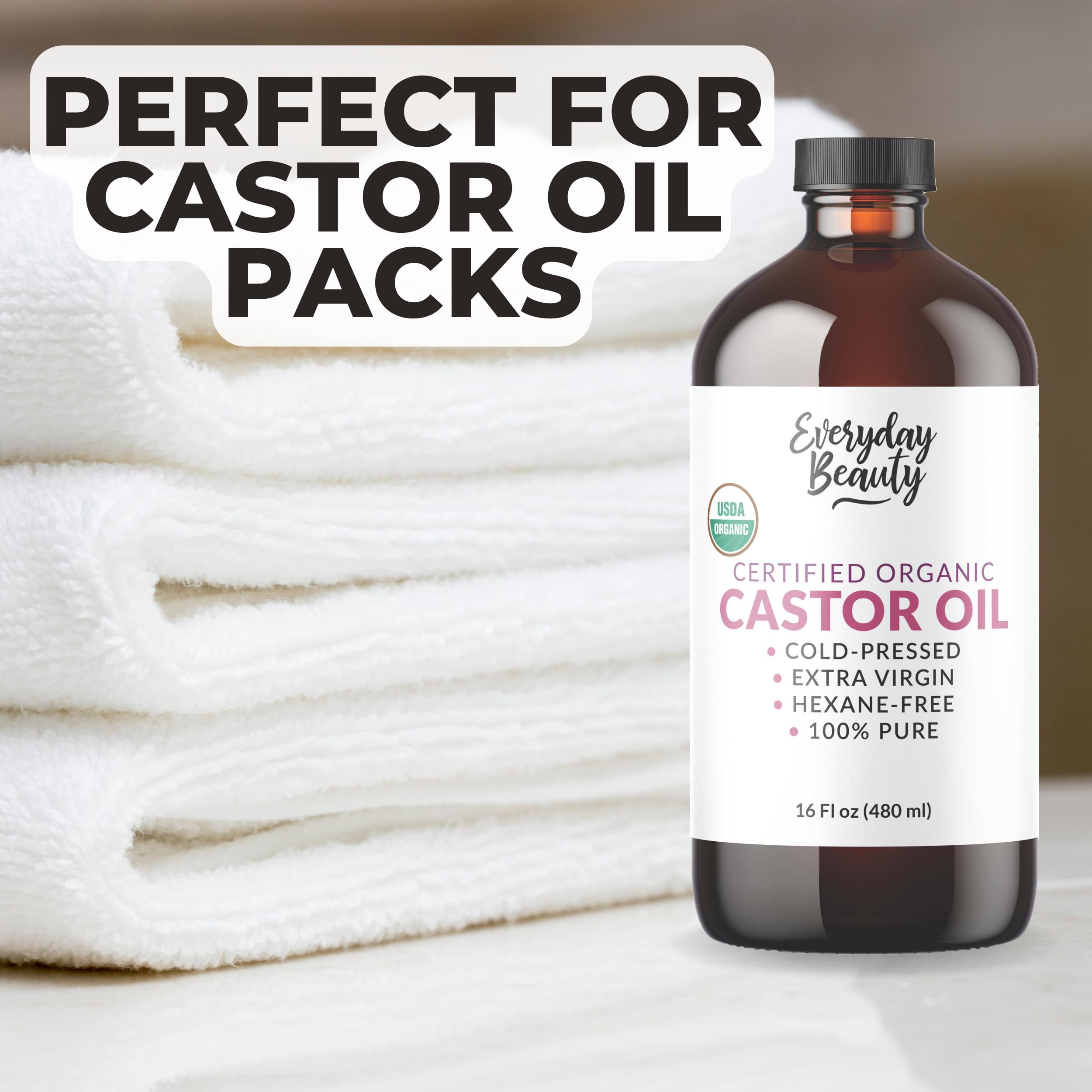 Everyday Beauty Castor Oil for eyelashes and eyebrows, promoting conditioning.