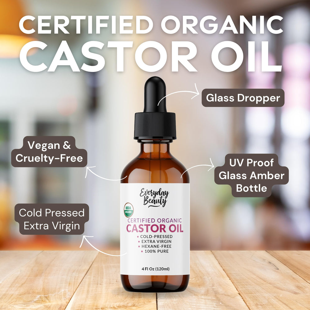 Everyday Beauty castor oil applied on dry skin for hydration.
