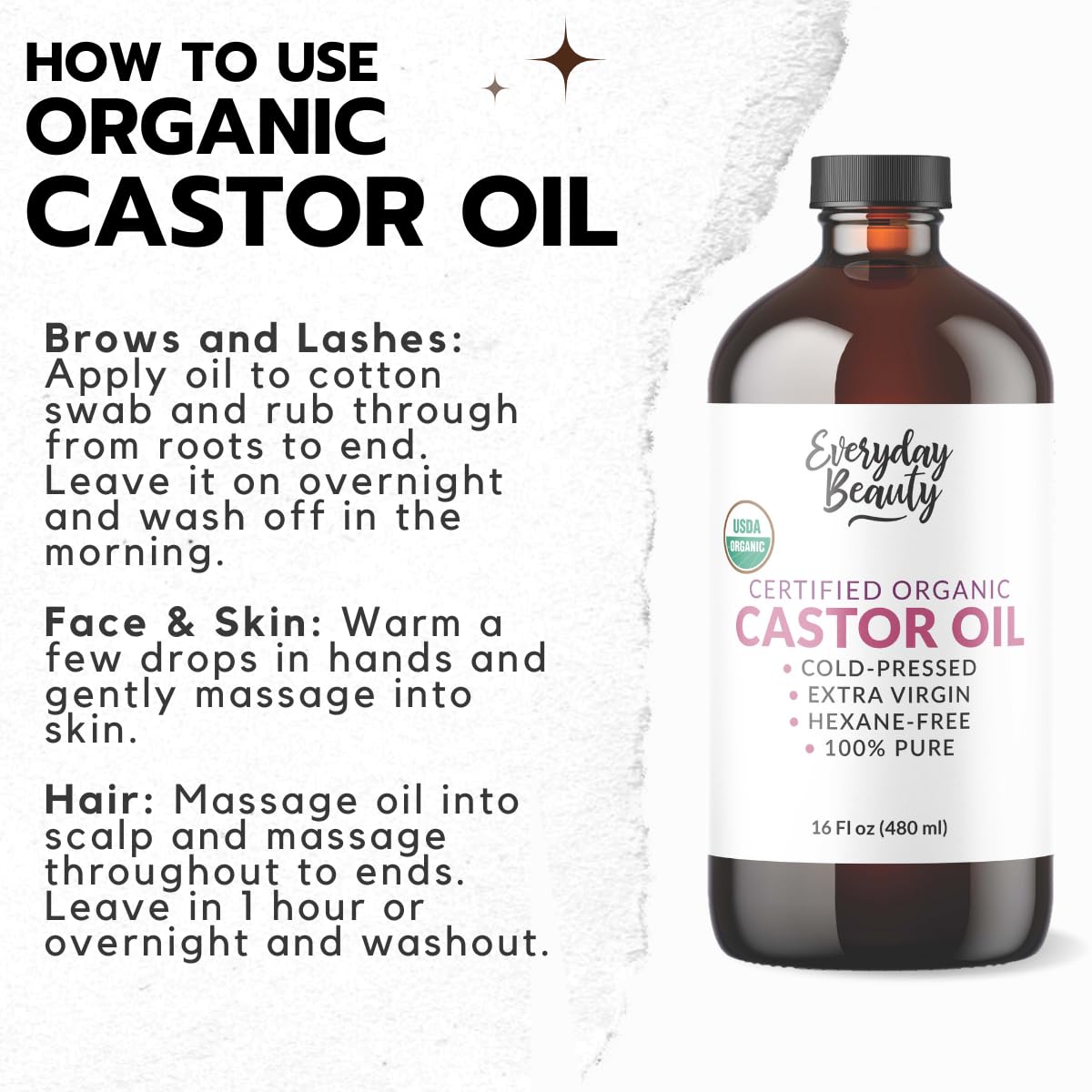 Everyday Beauty Castor Oil application on the scalp to nourish hair.