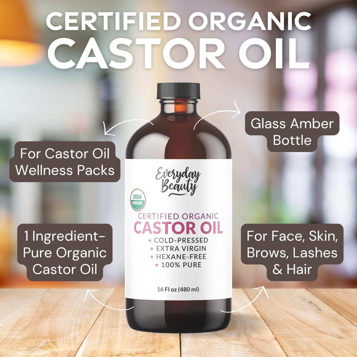 Everyday Beauty Castor Oil pour for easy lashes and brows conditioning.