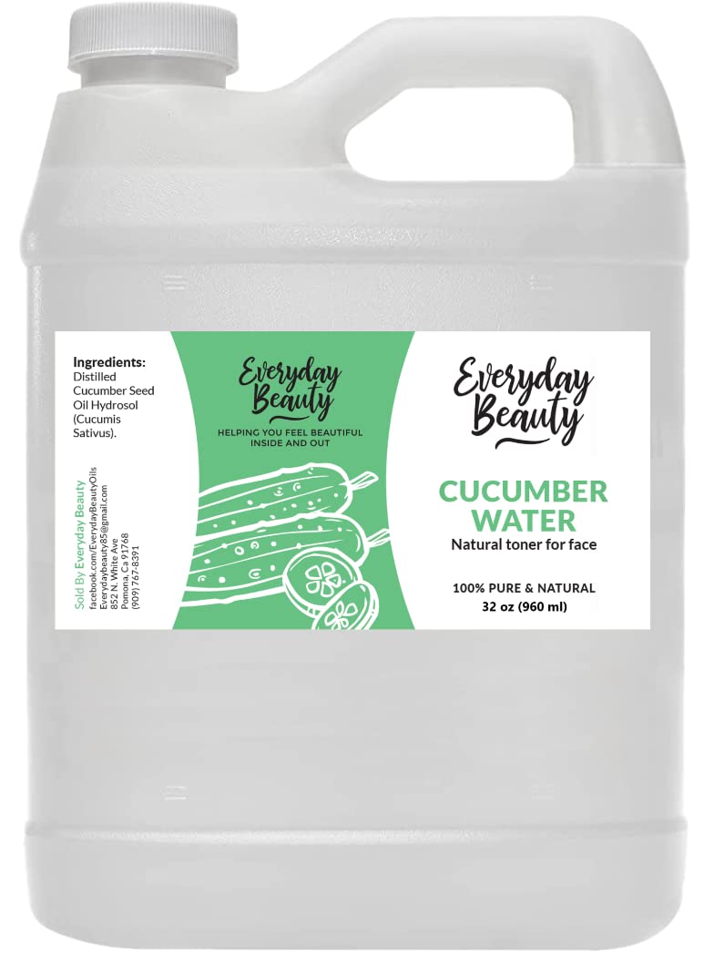 Everyday Beauty cucumber hydrosol bottle pour showing easy application for skin and hair hydration