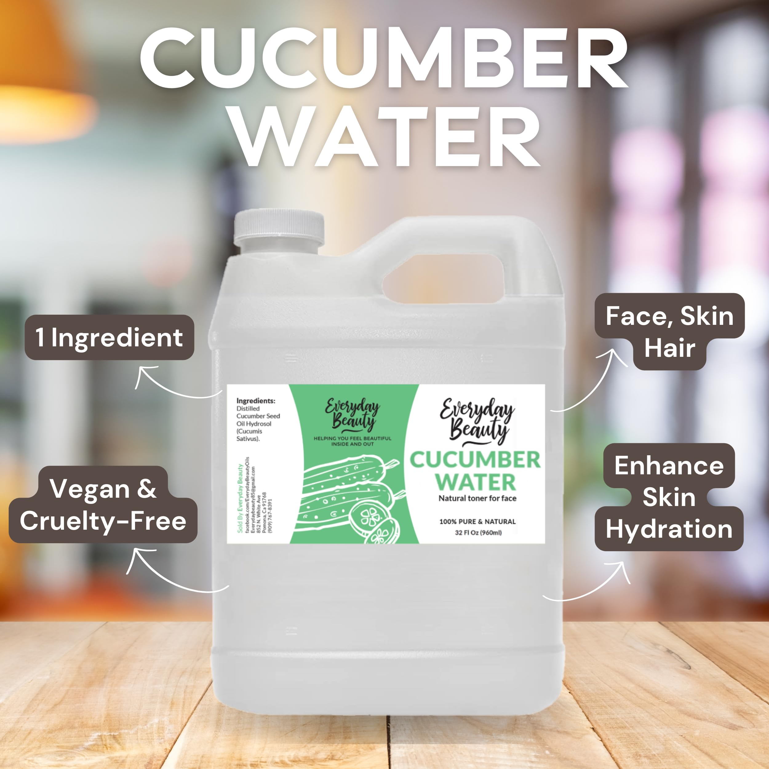 Everyday Beauty cucumber hydrosol bulk packaging emphasizing value and 32 oz size