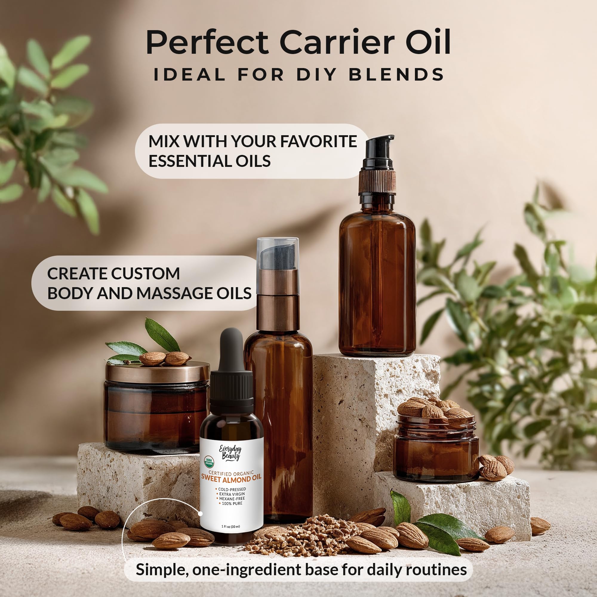 Everyday Beauty hair and scalp care with almond oil for shine and frizz control.