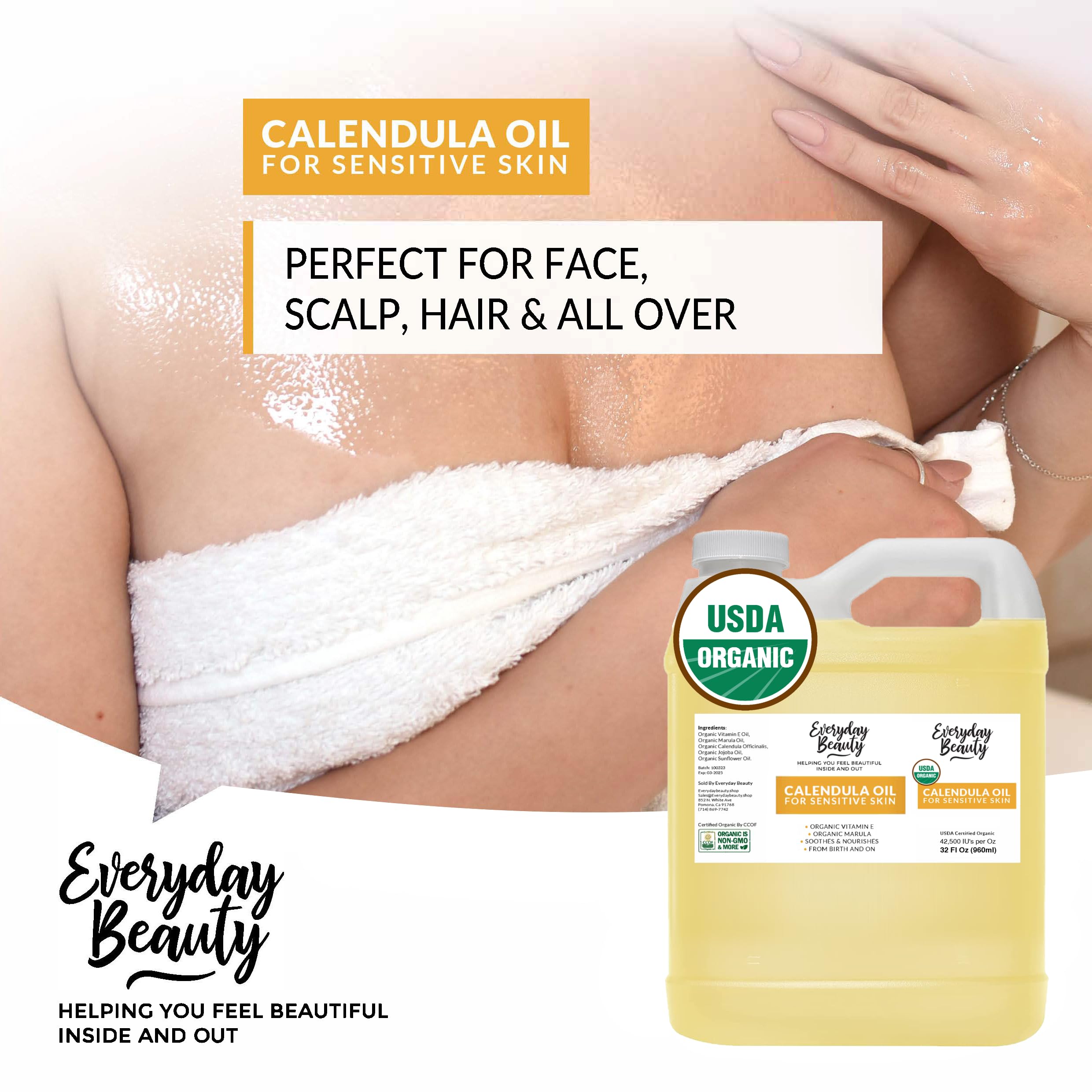everyday beauty calendula oil leaves skin feeling soft after use.