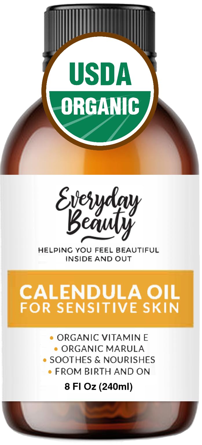 Everyday Beauty calendula oil bottle shown for sensitive skin hydration