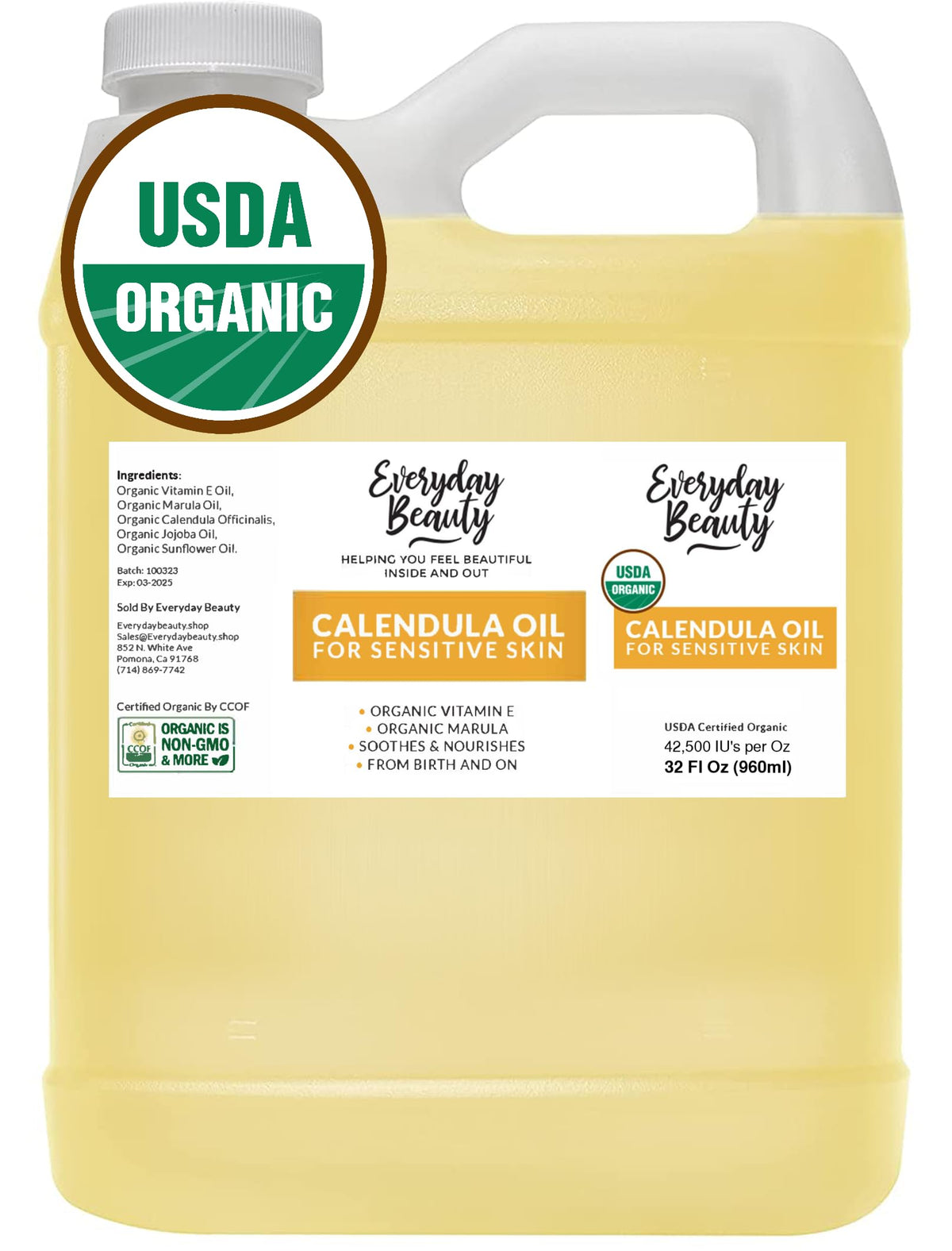 everyday beauty calendula oil bulk bottle for versatile skin hydration.