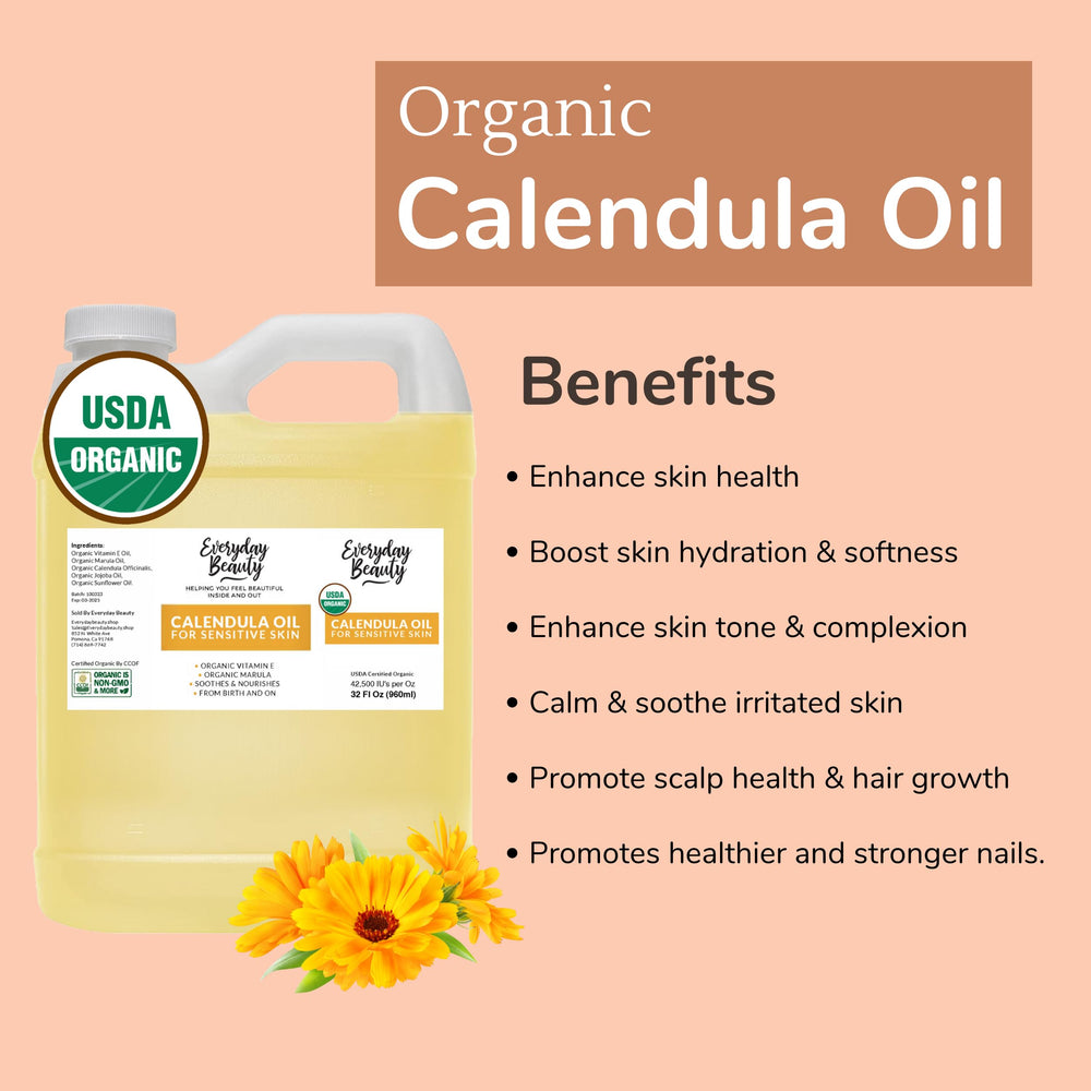everyday beauty calendula oil application on dry skin showing soothing touch.