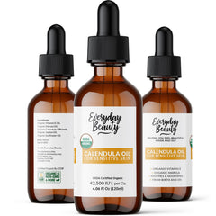 Everyday Beauty USDA Organic calendula oil label shows clean ingredients.