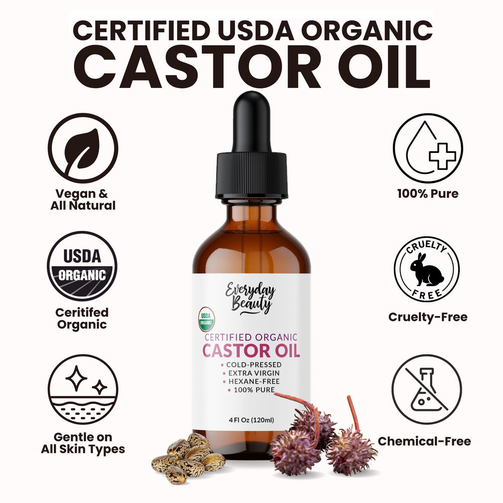 Everyday Beauty castor oil dropper showing convenient use for lashes.