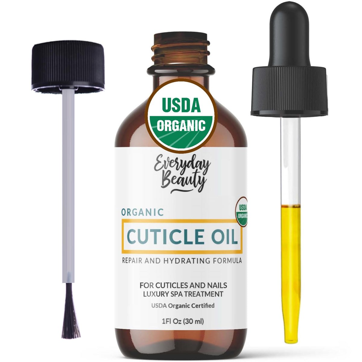Everyday Beauty organic cuticle oil bottle with hydrating formula.