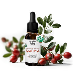 Everyday Beauty Organic Rosehip Seed Oil in amber bottle protects freshness for daily use.