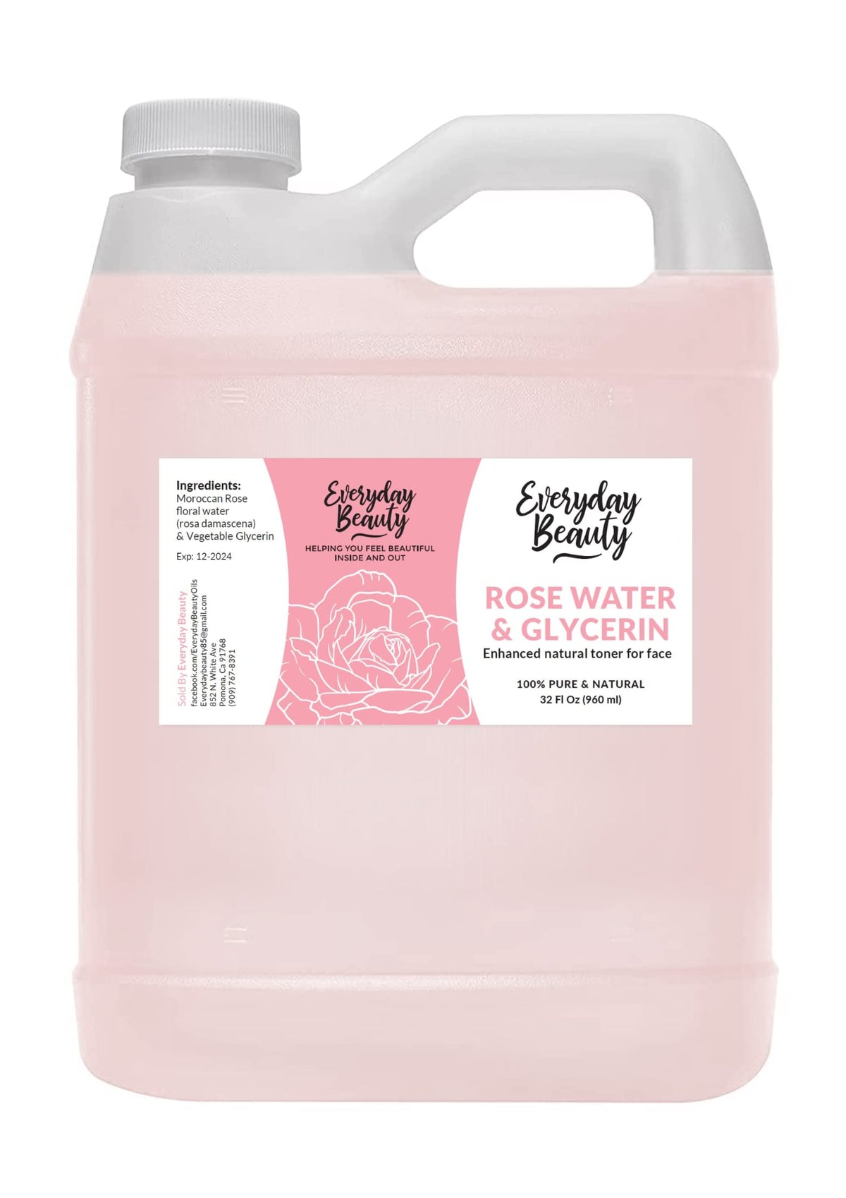 Everyday Beauty Rose Water Toner bottle for all-day hydration and soothing fragrance.