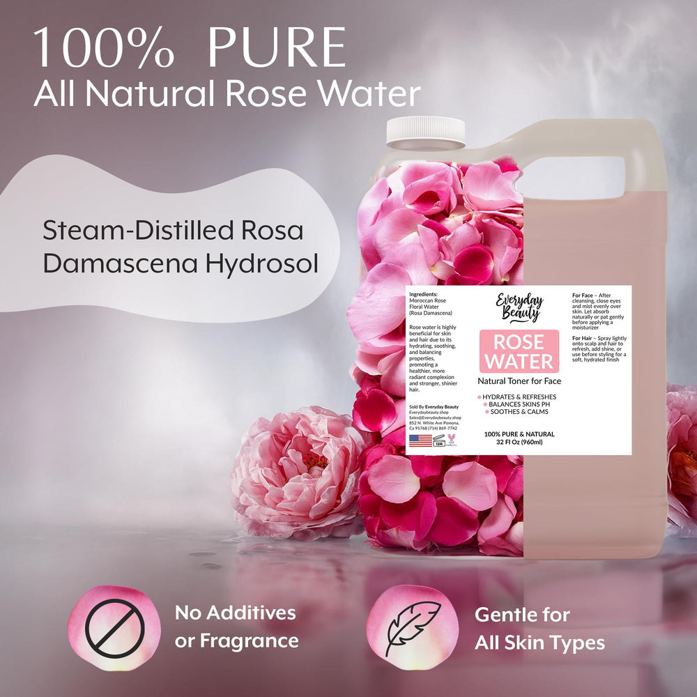 Everyday Beauty Rose Water Toner pour captures a refreshing mist for soothing, balanced skin.