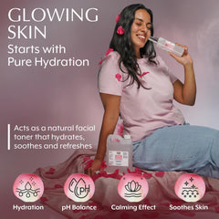 Everyday Beauty Rose Water Toner bottle with rose petals evokes gentle aromatherapy and mood uplift.