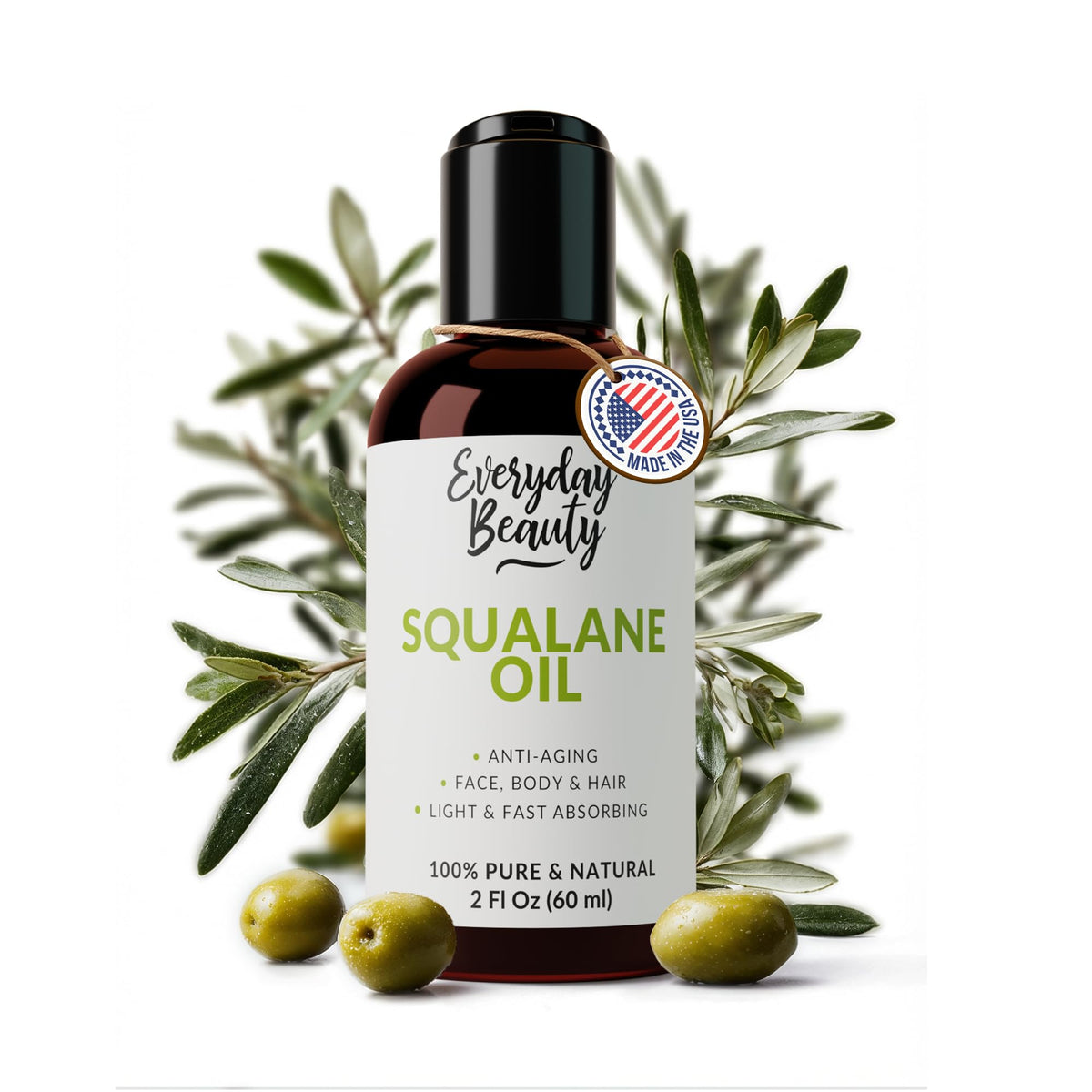 Everyday Beauty Squalane Oil bottle on a clean vanity for hydration.