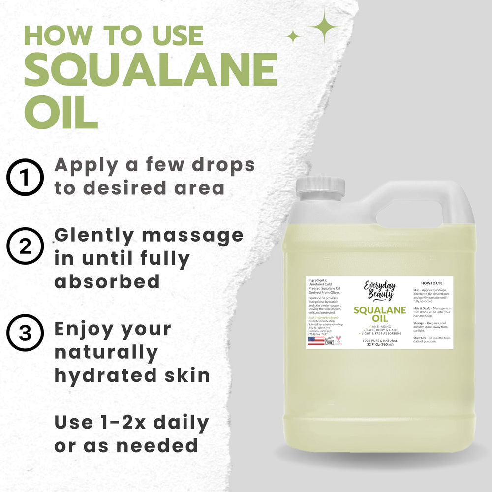 Everyday Beauty Squalane Oil creates a healthy glow and smooth texture.