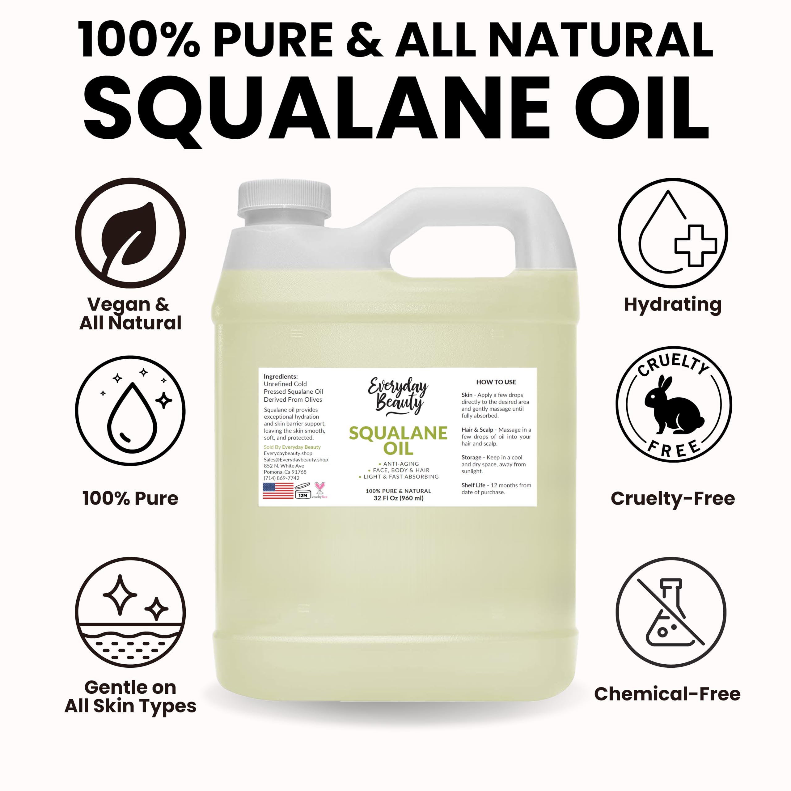 Everyday Beauty Squalane Oil for sensitive skin provides gentle hydration.