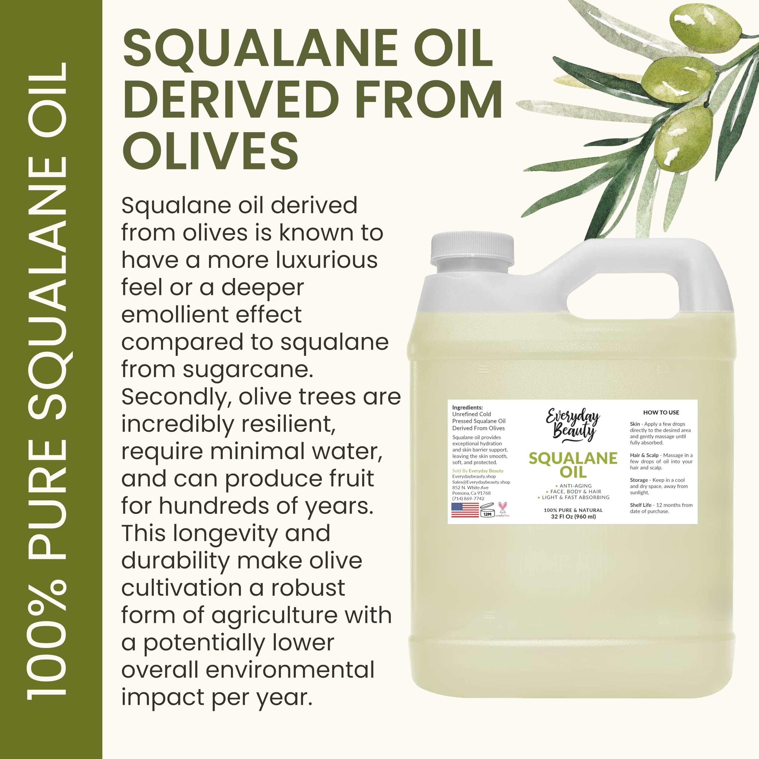 Everyday Beauty Squalane Oil is vegan and cruelty-free for clean beauty.