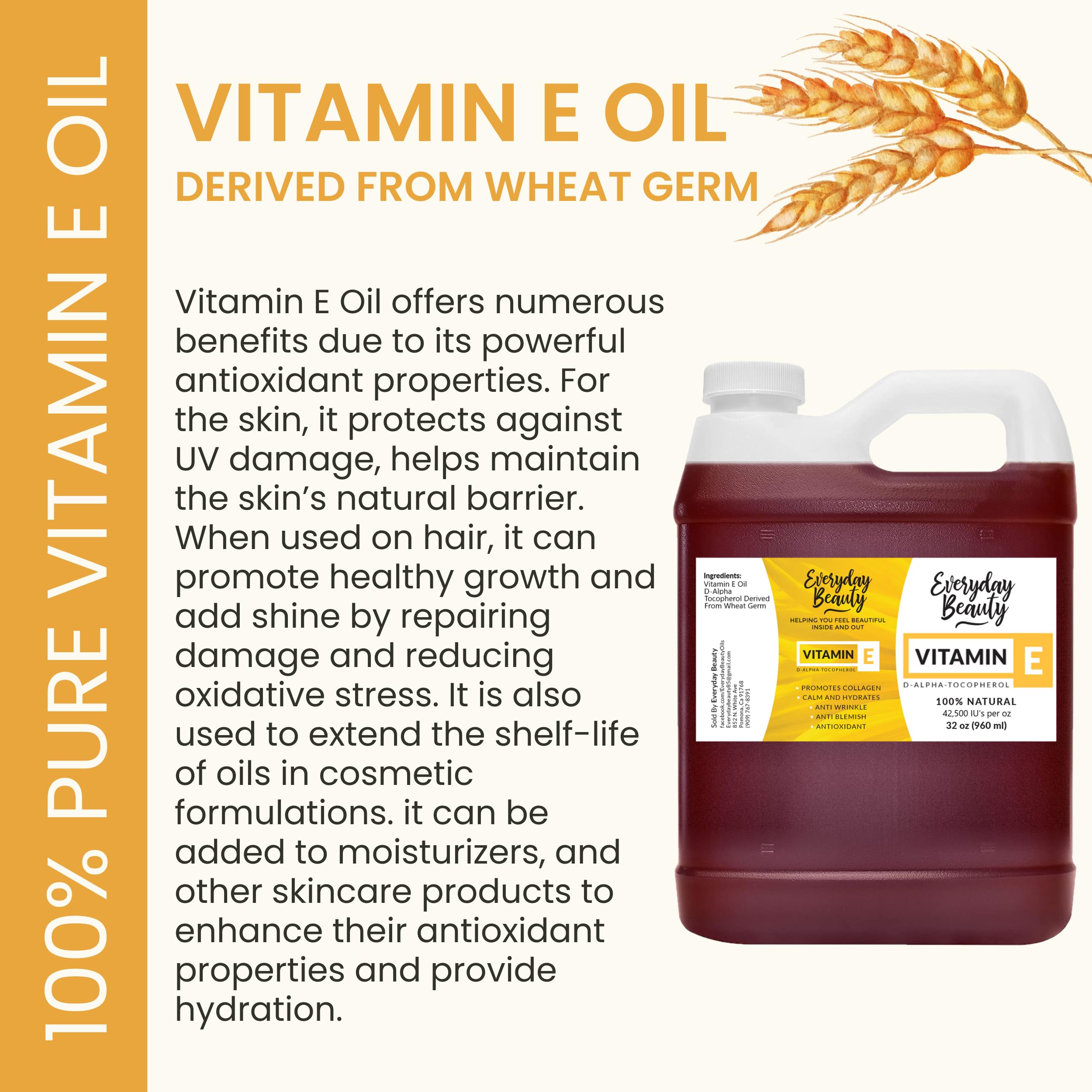 Everyday Beauty Vitamin E Oil 32oz jug demonstrates generous supply for DIY.