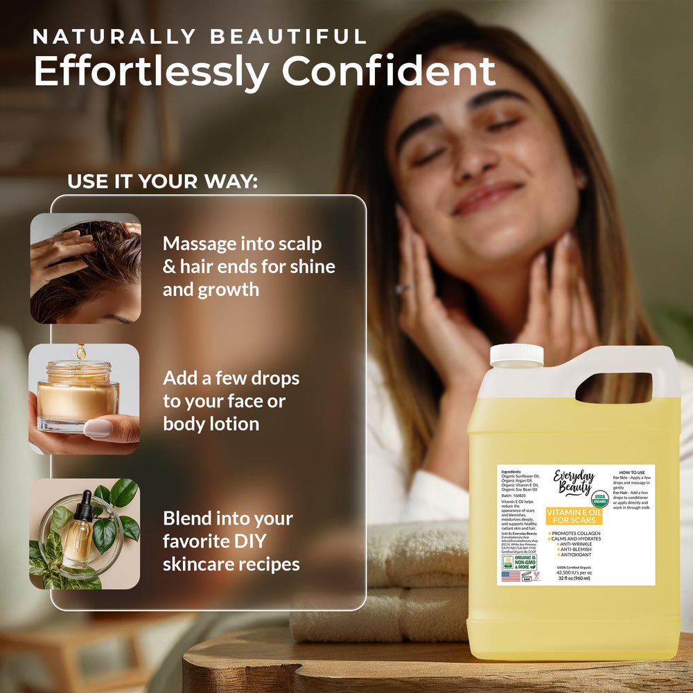 Everyday Beauty Vitamin E Oil used on scar areas for gentle nourishment.