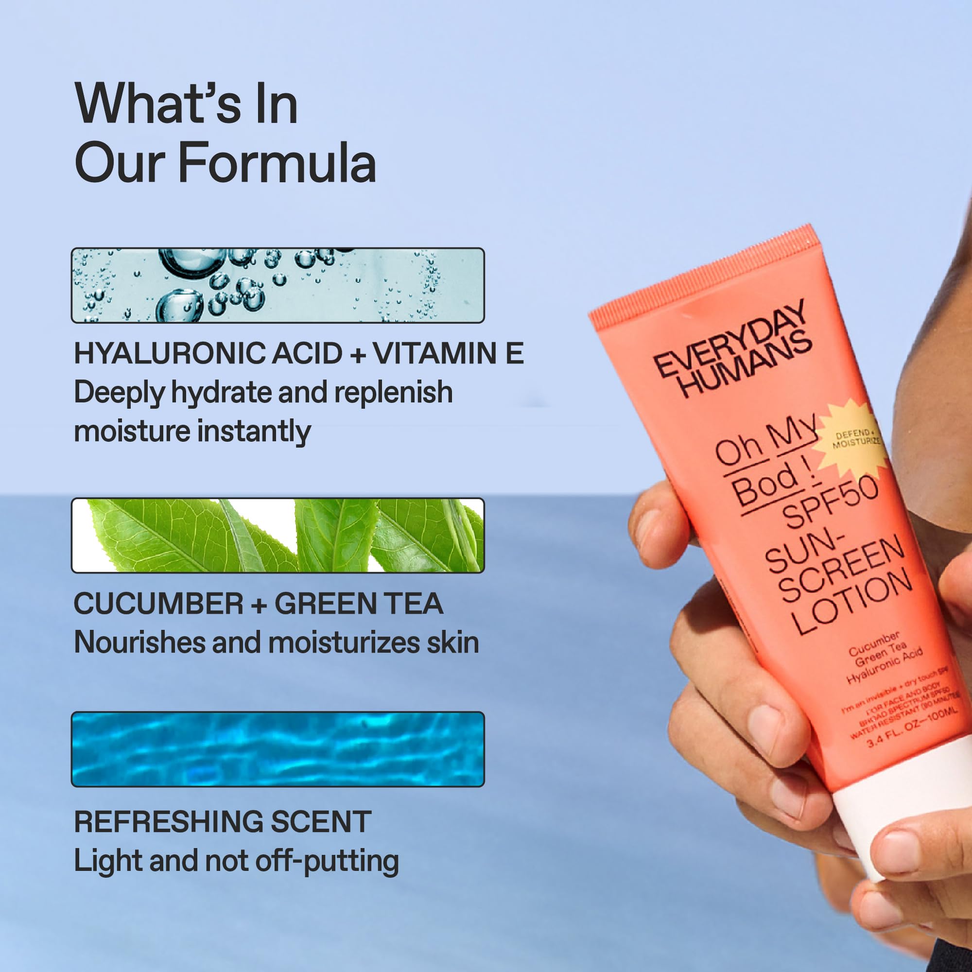 Oh My Bod SPF50 leaves no white cast on skin tones during application