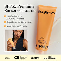 EVERYDAY HUMANS Oh My Bod SPF50 bottle back label with UVA/UVB protection details