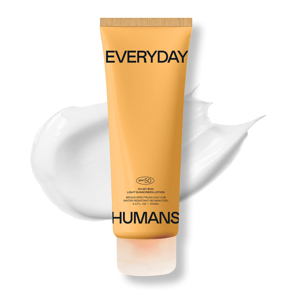 EVERYDAY HUMANS Oh My Bod SPF50 bottle front showing lightweight protection for daily sun exposure