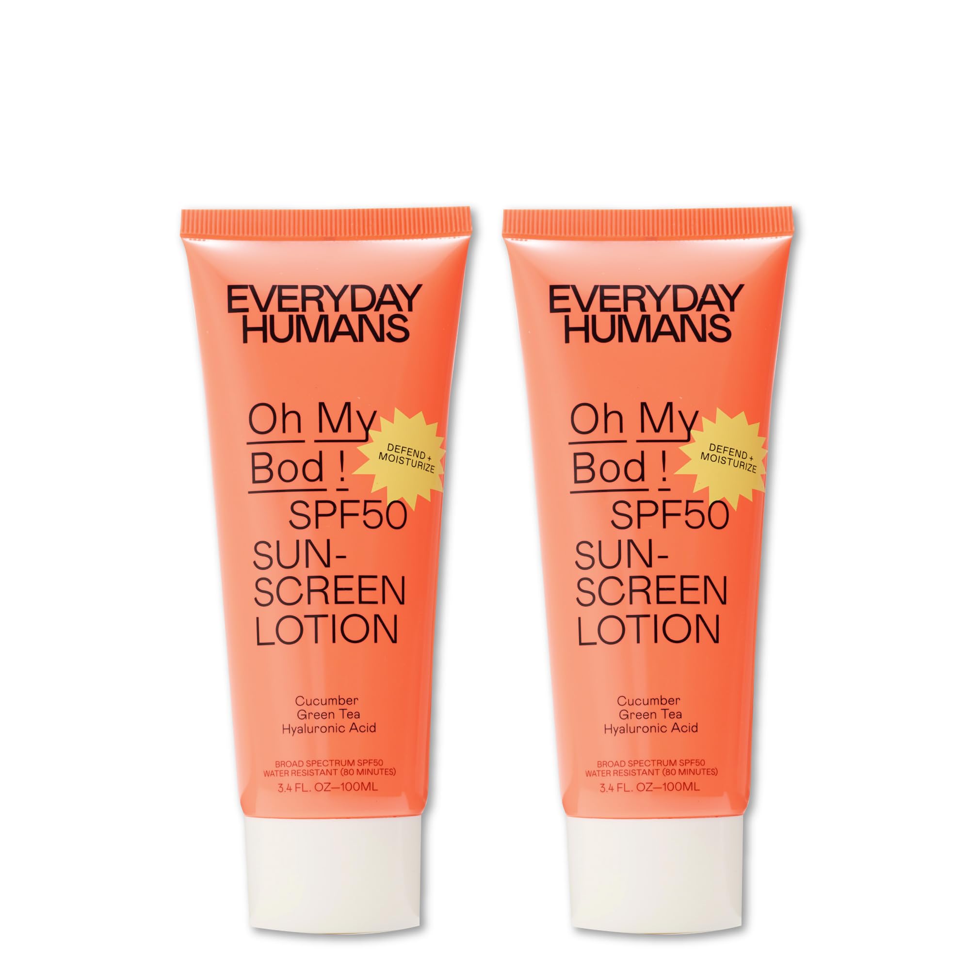 Everyday Humans Oh My Bod SPF50 lotion bottle showing broad-spectrum protection for everyday skin