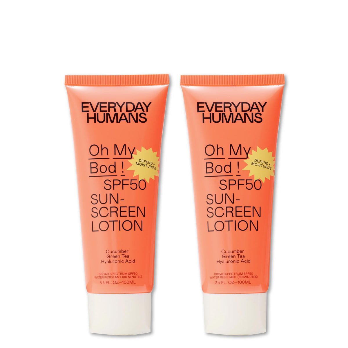 Everyday Humans Oh My Bod SPF50 lotion bottle showing broad-spectrum protection for everyday skin
