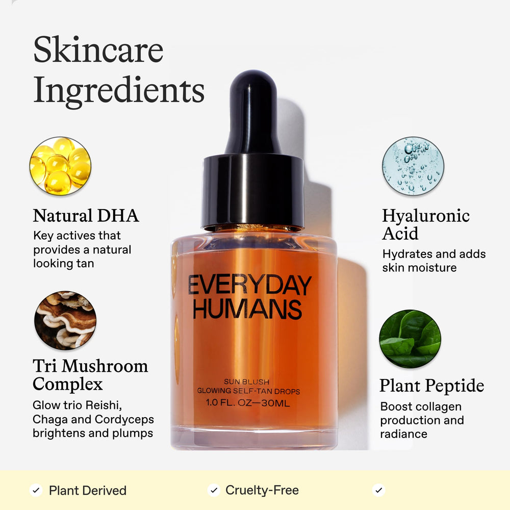 Everyday Humans Sun Blush Glowing Drops with peptides and HA for hydration.